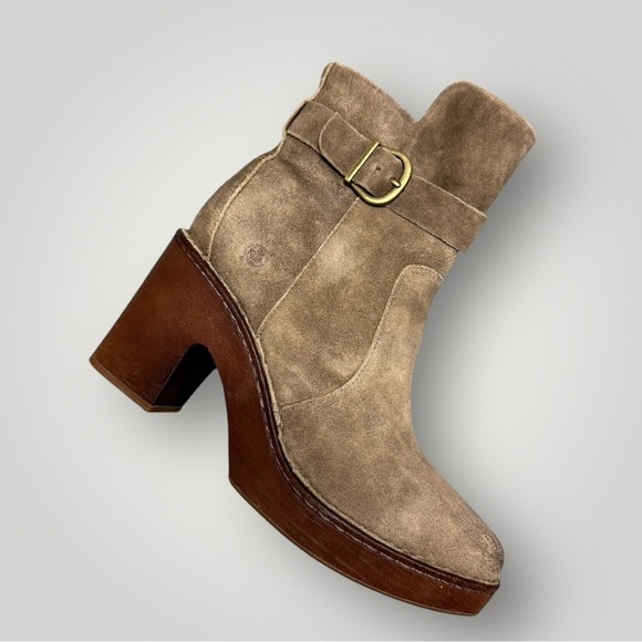 BORN Hailey Buckle Platform Leather Bootie/Side Zip US 9.5 M Taupe Distressed - Picture 4 of 13